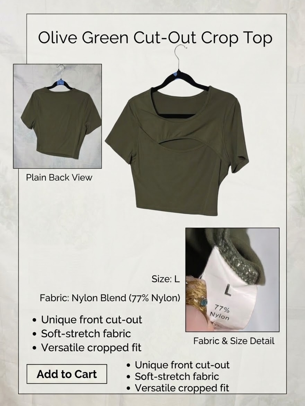Olive Green Cut-Out Crop Top with Short Sleeves